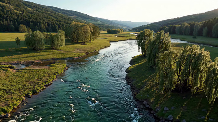 河流山林自然风光俯瞰 河流山林自然风光俯瞰