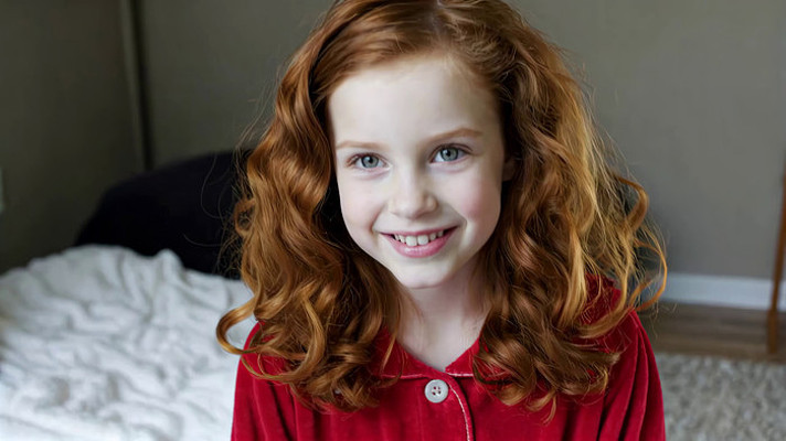 红发女孩室内微笑特写 红发女孩室内微笑特写