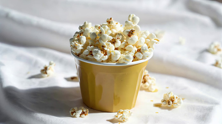黄色杯装爆米花静物特写 黄色杯装爆米花静物特写