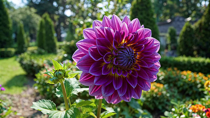 花园紫色大丽花特写