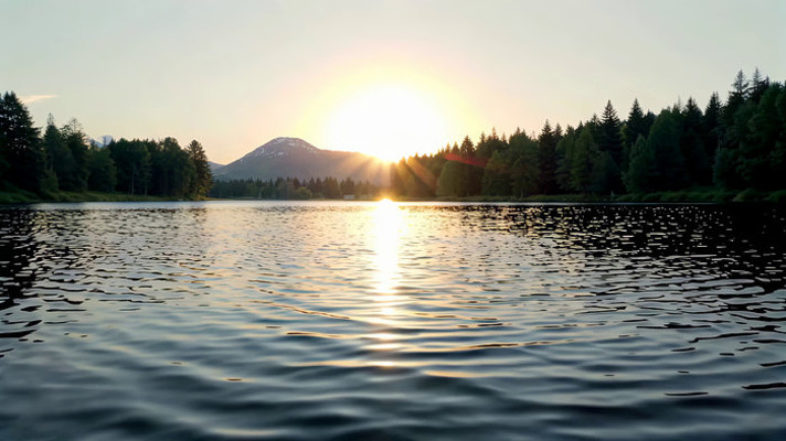 湖泊森林日落自然景观 湖泊森林日落自然景观