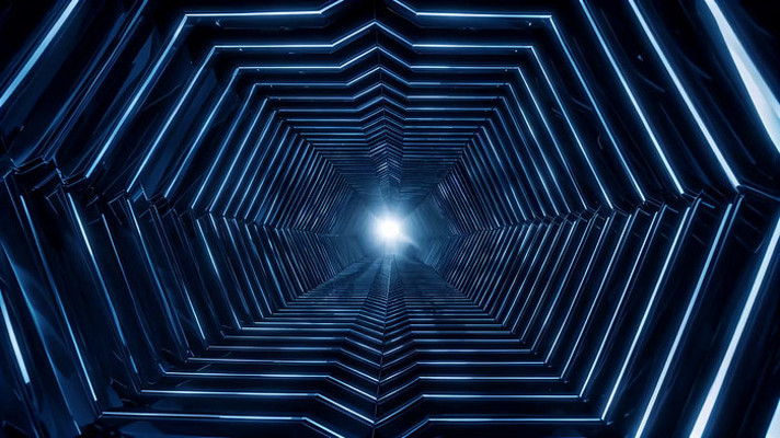 科幻风格六边形隧道穿梭画面