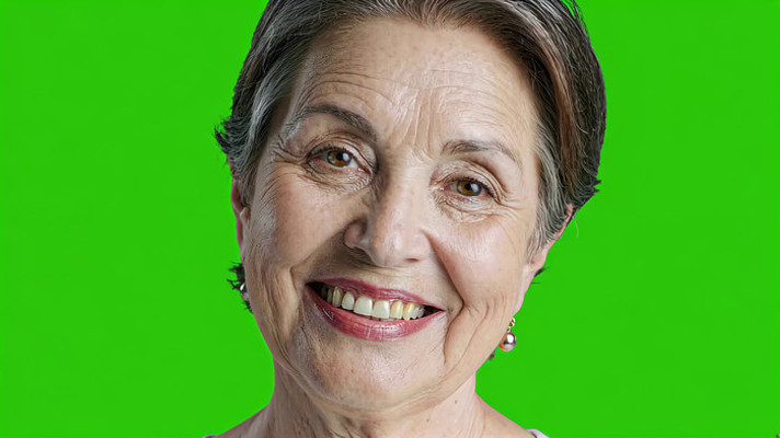 绿幕前微笑的老年女性 绿幕前微笑的老年女性