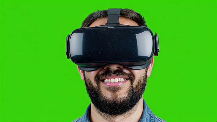 男子佩戴VR眼镜特写