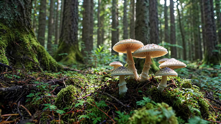 森林中生长的蘑菇特写 森林中生长的蘑菇特写