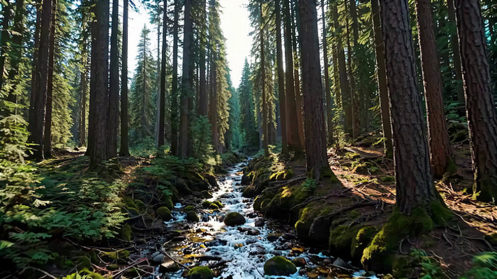 森林中溪流与树木自然风光 森林中溪流与树木自然风光