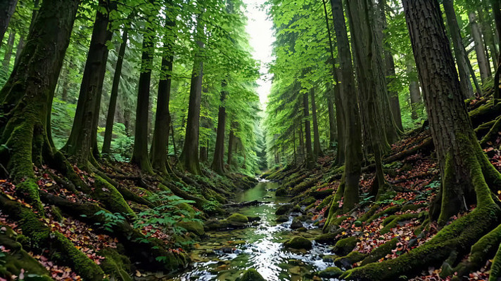 森林中潺潺溪流自然风光 森林中潺潺溪流自然风光