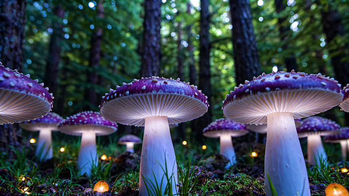 森林中紫色蘑菇特写