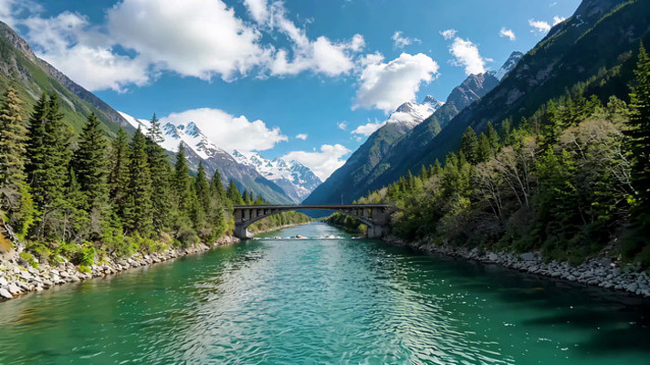 山间河流森林风景全景 山间河流森林风景全景
