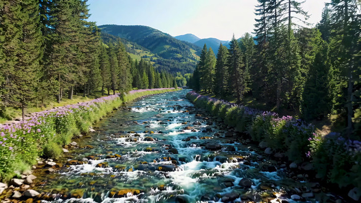 山间溪流森林自然风光 山间溪流森林自然风光