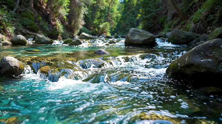 山间溪流与岩石自然景观 山间溪流与岩石自然景观