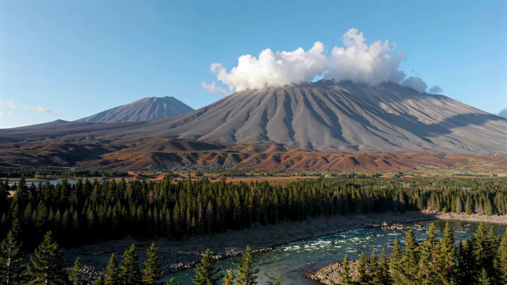 山林间河流与远山全景 山林间河流与远山全景