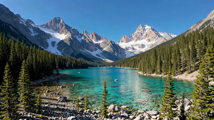 山林间清澈湖泊全景 山林间清澈湖泊全景