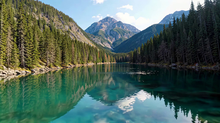 山林间清澈湖泊自然风光 山林间清澈湖泊自然风光