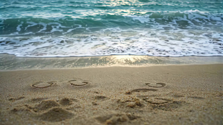 沙滩海浪上的沙滩文字特写