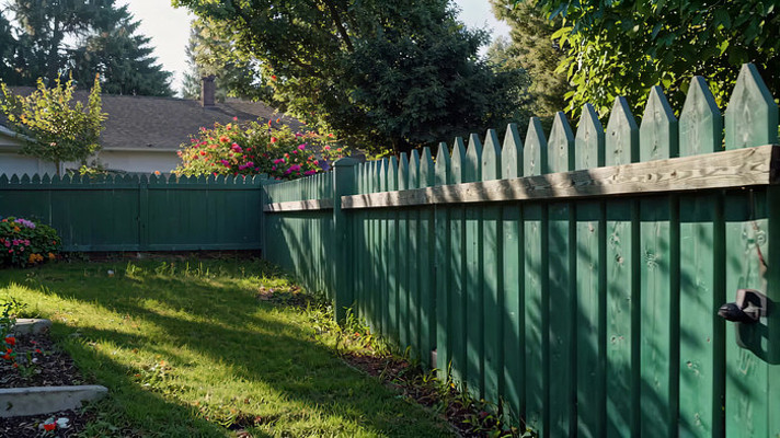 庭院绿色木栅栏与草地景观