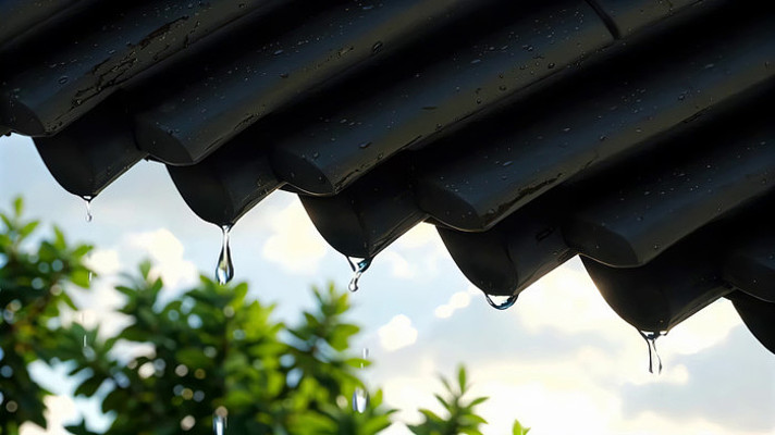 屋檐雨水滴落特写 屋檐雨水滴落特写
