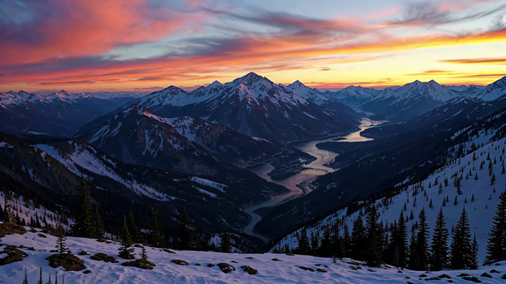 雪山日落自然风光全景 雪山日落自然风光全景