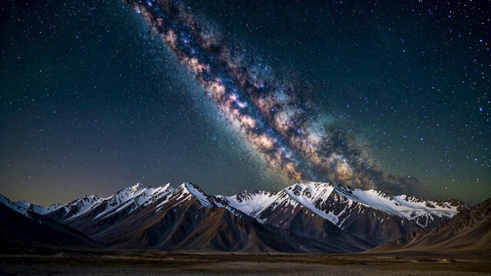雪山夜空银河景象 雪山夜空银河景象