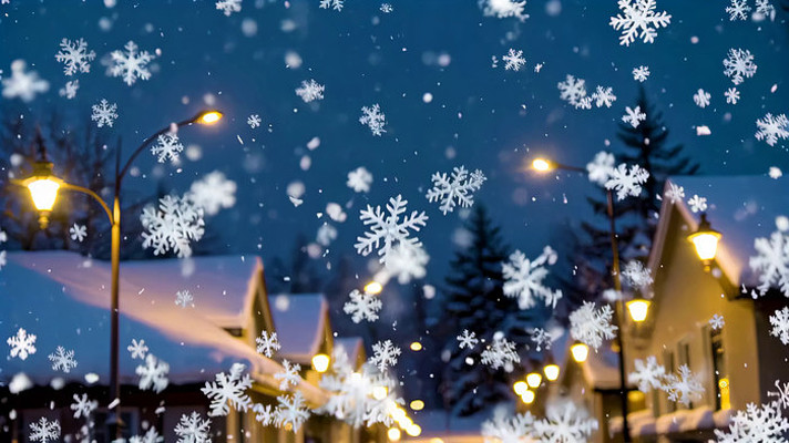 雪夜中的街道与房屋