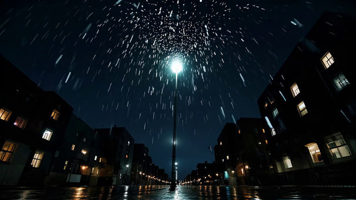 夜晚街道飘雪景象