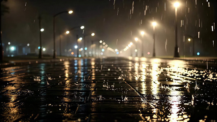 夜晚街道下雨景象