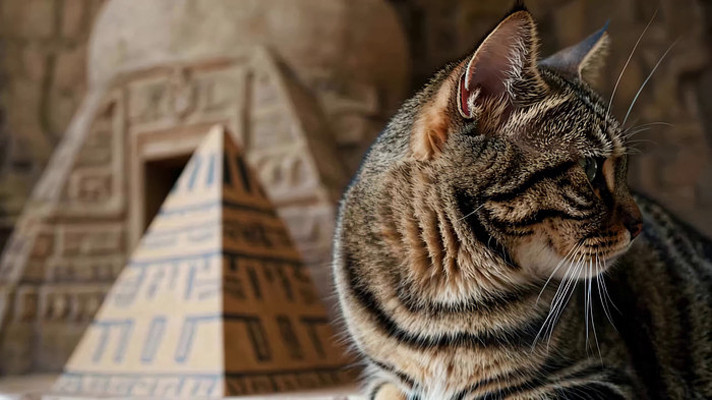 斑纹猫咪与埃及金字塔摆件