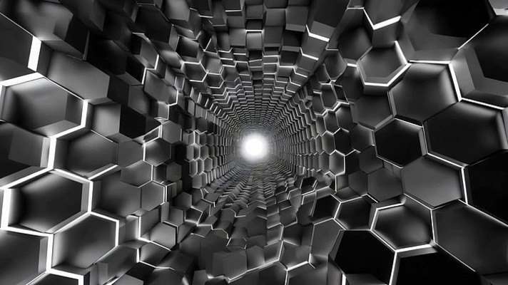 黑白六边形隧道立体空间