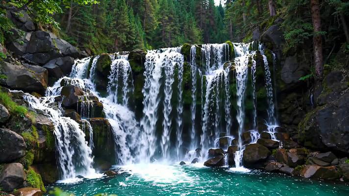 森林中的瀑布自然景观 森林中的瀑布自然景观