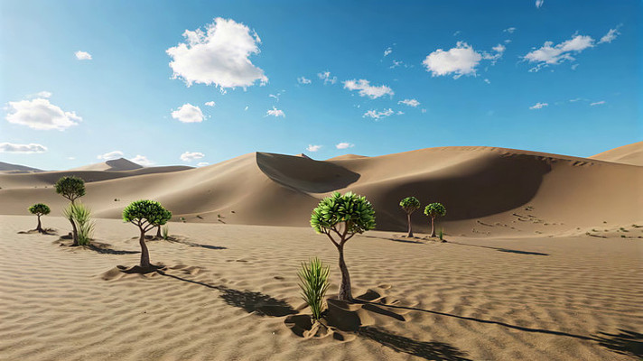 沙漠风光绿植点缀画面 沙漠风光绿植点缀画面