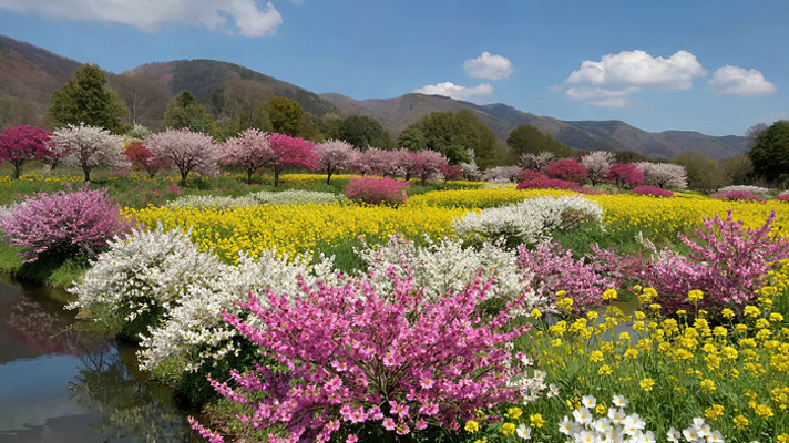 山间多彩花海自然风光