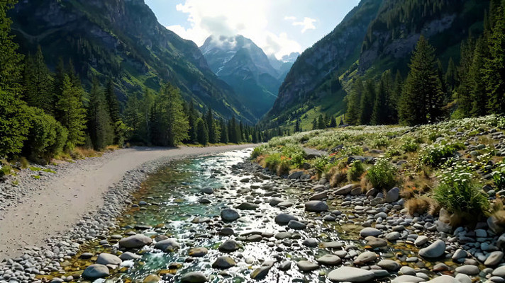 山间小溪旁的自然风光 山间小溪旁的自然风光