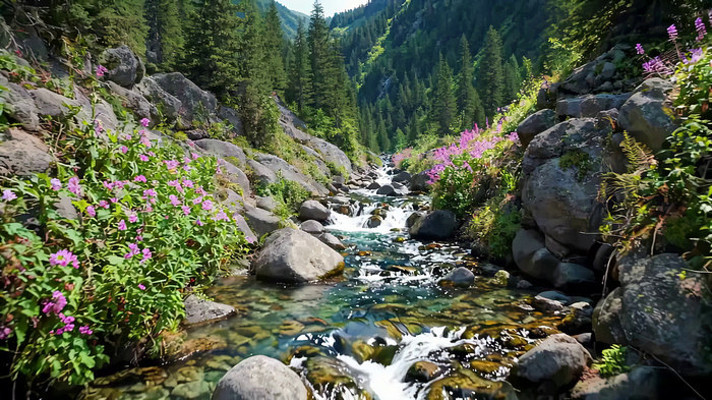 山间小溪森林自然风光 山间小溪森林自然风光