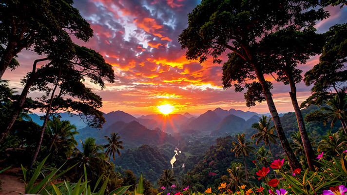 山林间日出自然风光 山林间日出自然风光