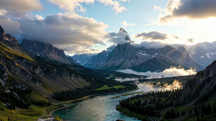 山脉森林自然风光全景 山脉森林自然风光全景