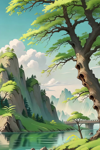 山水风景卡通风格动画背景