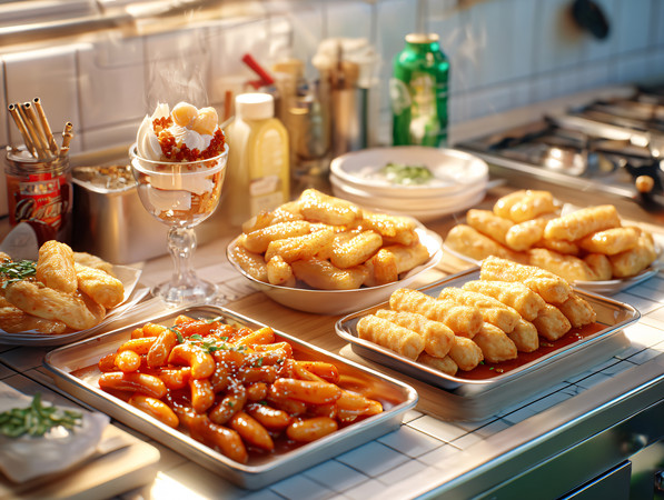 一盘炒年糕和炸肉食物中餐图片 一盘炒年糕和炸肉食物中餐图片