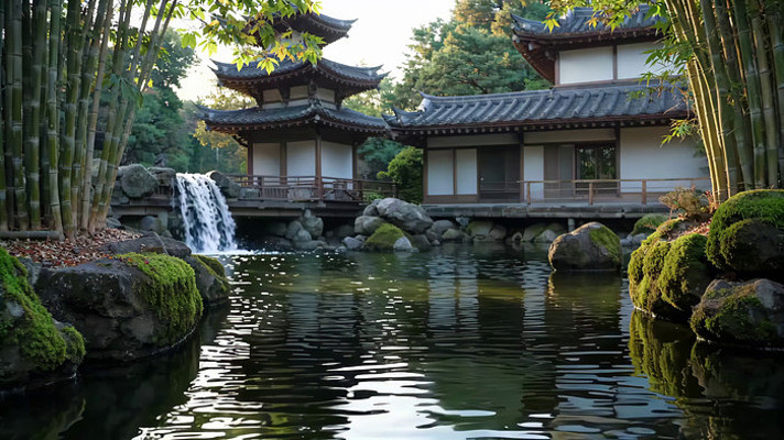 中式园林水景古建筑风景