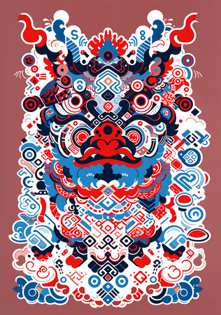 神兽主题的古朴风格民俗画 神兽主题的古朴风格民俗画