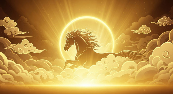 2026金色光芒中的骏马与祥云 2026金色光芒中的骏马与祥云