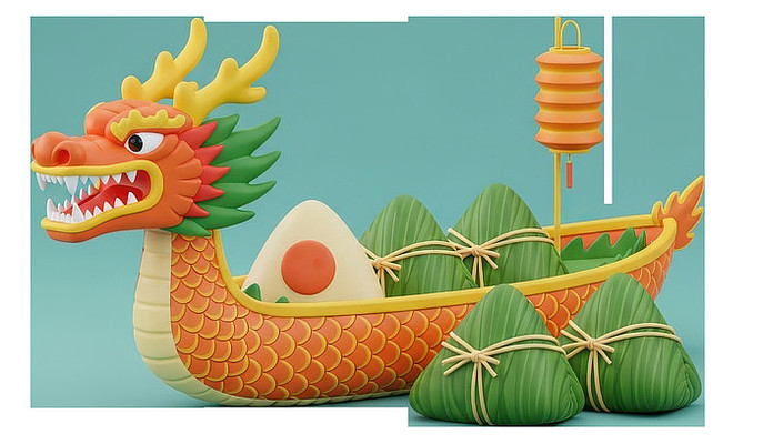 3D国潮风端午节粽子龙舟插画元素 3D国潮风端午节粽子龙舟插画元素