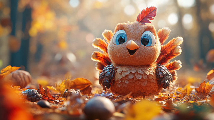 3D卡通森林里的感恩节火鸡