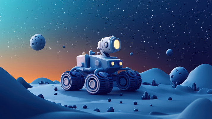 3D卡通行驶在火星表面的太空车