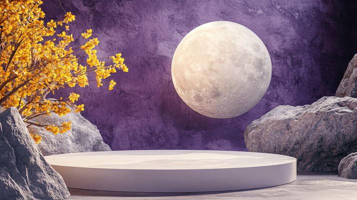 3D梦幻般的月夜电商展台背景 3D梦幻般的月夜电商展台背景