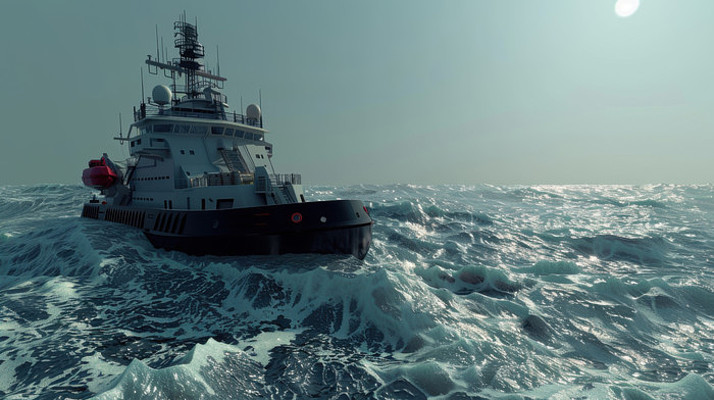 3D渲染汹涌海上行驶的油轮