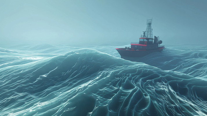 3D渲染汹涌海上行驶的油轮
