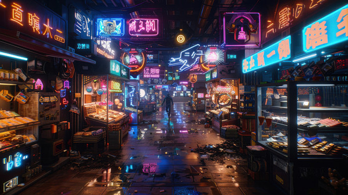 3D赛博朋克日本街道小店