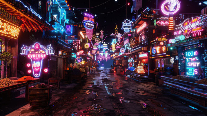 3D赛博朋克日本街道小店