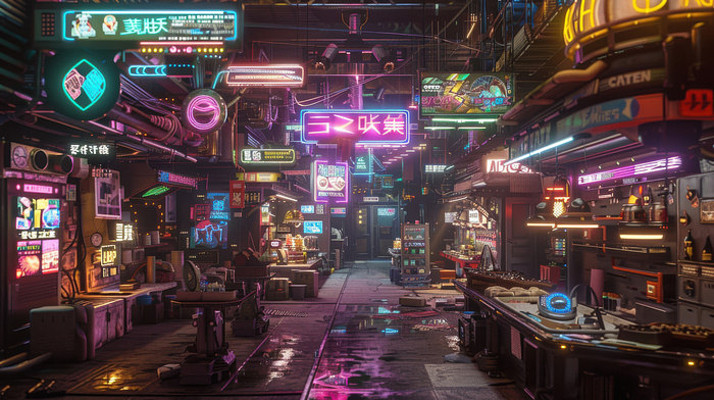 3D赛博朋克日本街道小店