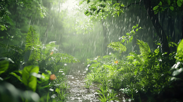 春天雨水天的绿色森林 春天雨水天的绿色森林